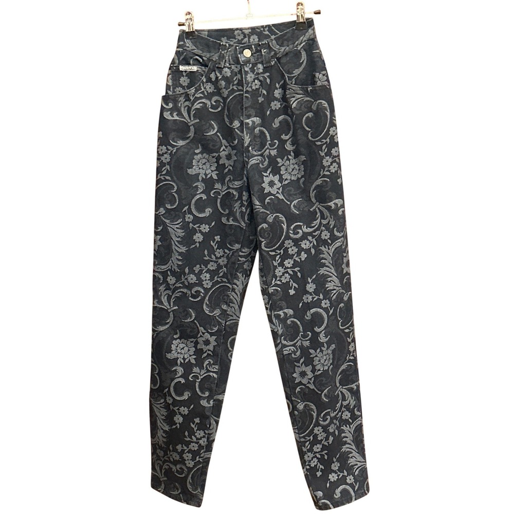 90s Zena Floral Damask Jeans Baroque Tapestry High Waisted Tapered Leg USA Made
